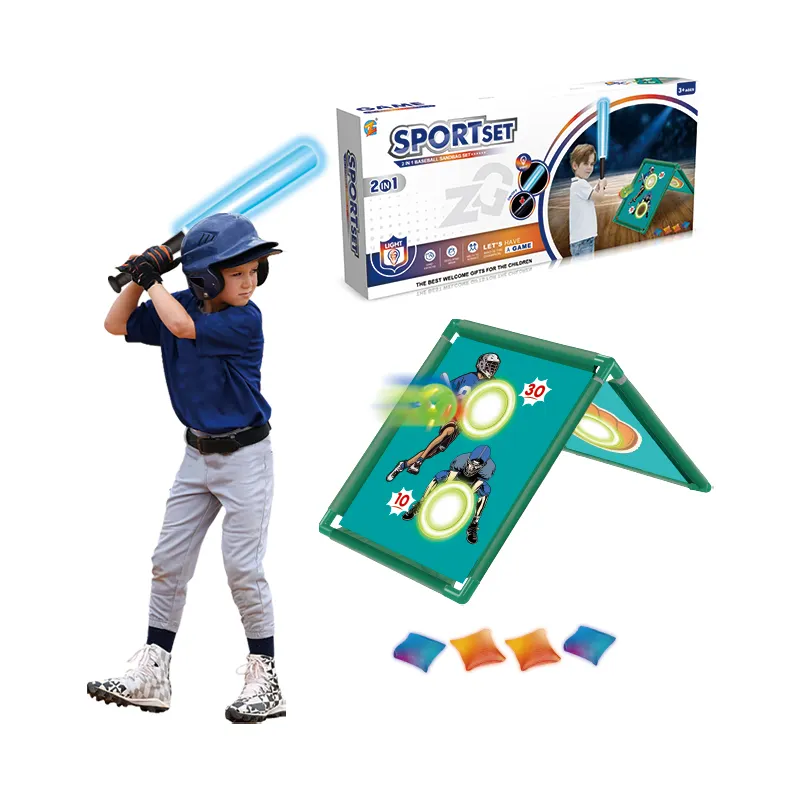 2-In-1 Sport Sets Light up Baseball Bat Throwing Target Toys Outdoor Toys Bean Bag Toss Game for Kids