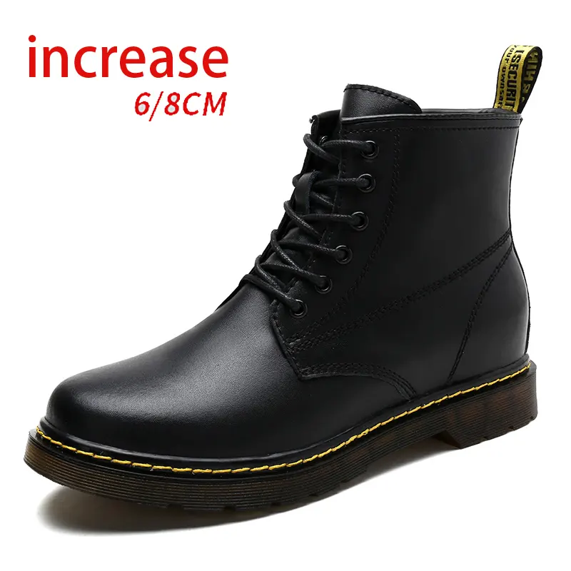 Martin Boots Men's Invisible Height Increasing 8cm Snow Boots High-top Leather Invisible Height Increasing Warm Boots