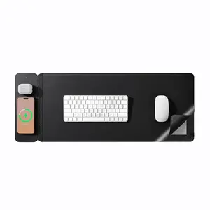 Custom Logo Travel Waterproof Anti Slip Vegan Leather Office Gaming Smart Wireless Charging Desk Mat Laptop Sleeve