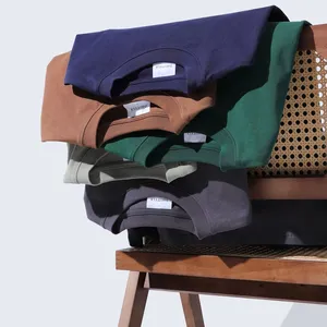 Heavy 245gsm 100% Cotton Knitted Yarn Dyed Drop Shoulder Solid Short Sleeve Men's Japanese Loose Double Yarn T-shirt