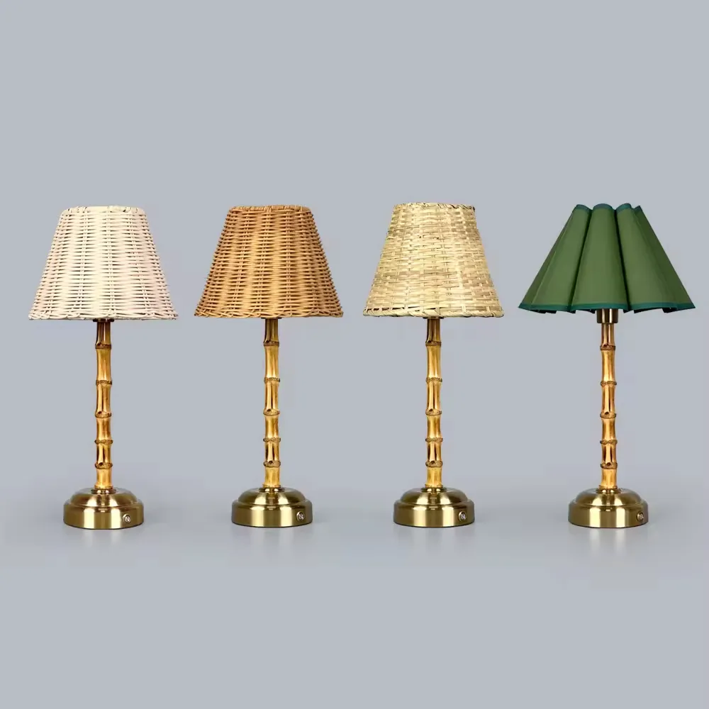 โมเดิร์นชาร์จยืดหยุ่นโคมไฟไม้ไผ่ไร้สาย Touch Control โคมไฟในร่มห้องนอนหวายโคมไฟไม้ไผ่ LED 2700K