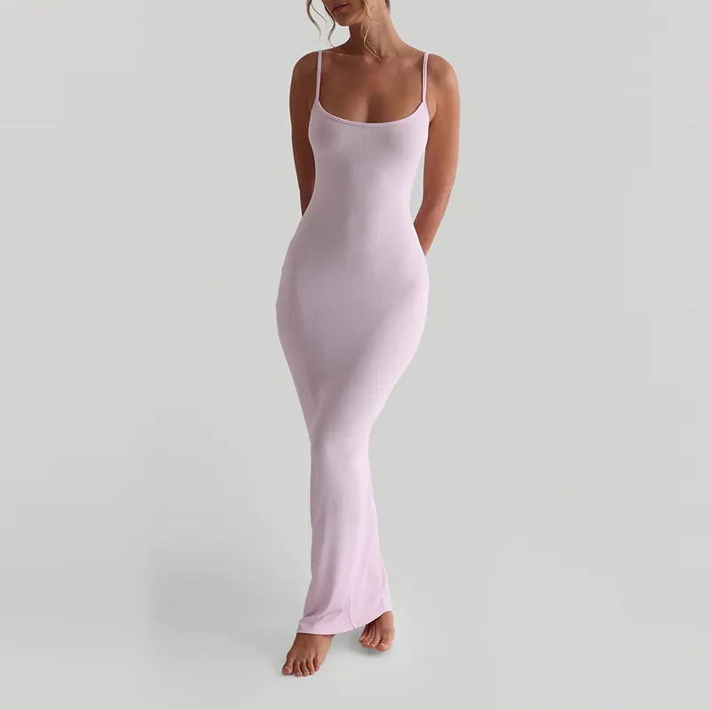 L801214 ผู้ผลิตเสื้อผ้าที่กำหนดเองเซ็กซี่ซี่โครงBreathable A-Lineกระโปรงเย็บปักถักร้อยBodyconหวานชุดลำลองยาวยาว