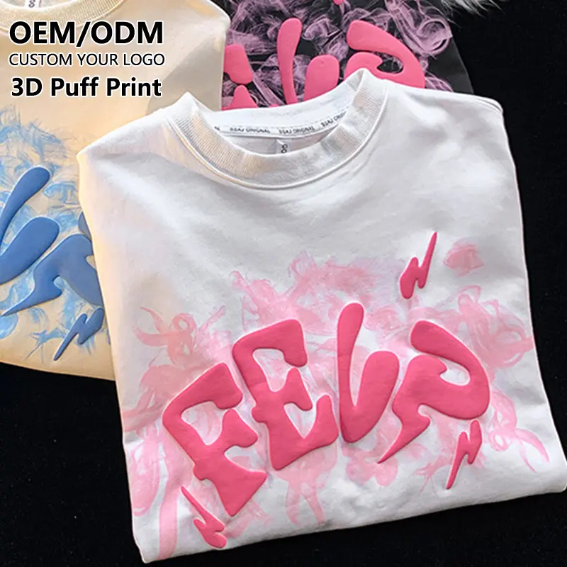 Wholesale Manufacturer Plain Tshirt Heavy Weight Cotton Homme Tee T-shirt Custom Graphic Oversized 3D Puff Print T Shirt for Men