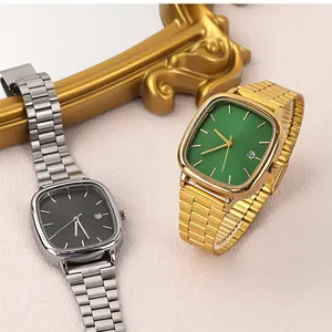 Men's Luxury Stainless Steel Calendar Quartz Movement Wristwatch Retro New Custom Logo Square Alloy Waterproof Fashion Style