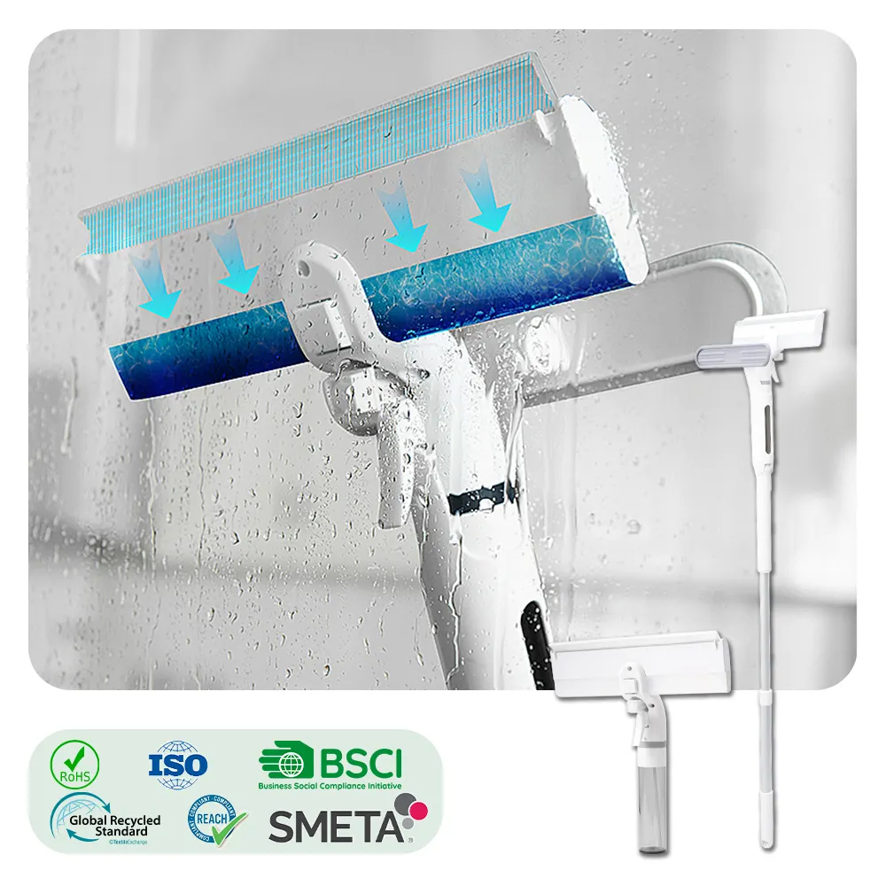 Cleanhome 4 in 1 ไม้กวาดหน้าต่างดีไซน์ใหม่น้ำสกปรกเก็บซิลิโคนด้ามจับยาวสเปรย์ทำความสะอาดหน้าต่าง