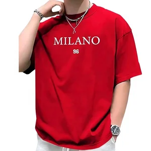 100% Cotton Drop Shoulder Men's T-Shirt 180 Grams Smart Casual Style Front Logo Print Knitted Fabric Silk Screen Printing