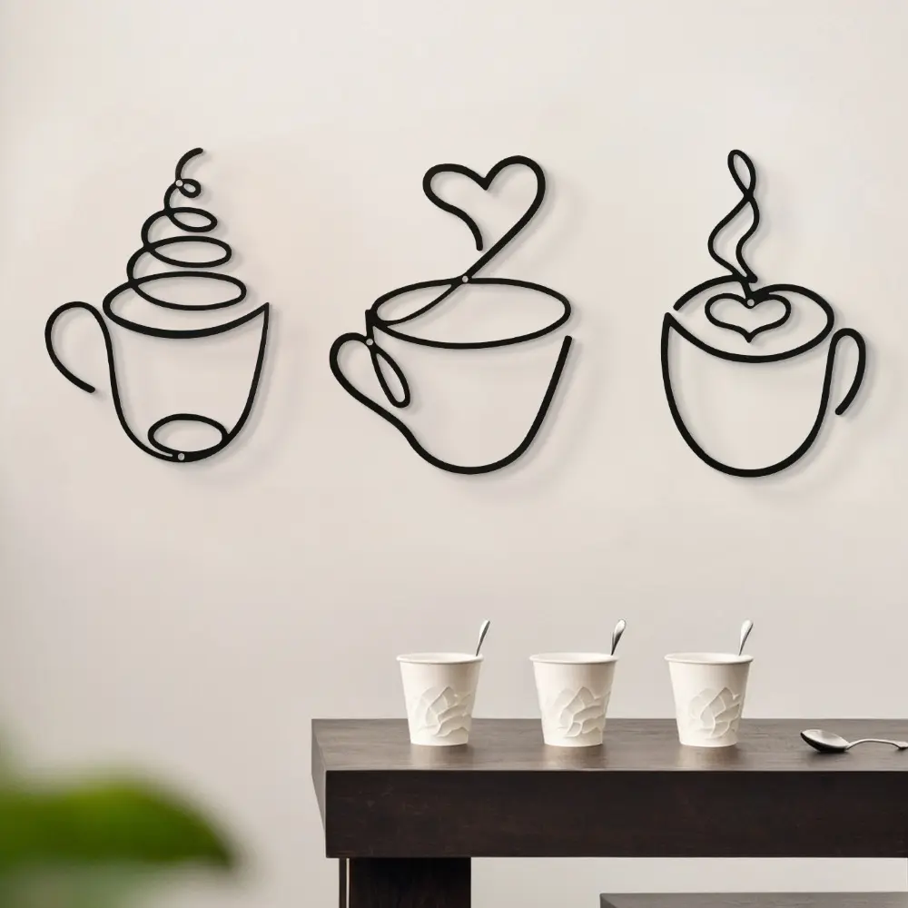 เกาหลีโลหะภาพวาดLuxury Wallตกแต่งArt Home Decorเหล็กติดผนังCafeตกแต่งถ้วยกาแฟแขวนผนัง
