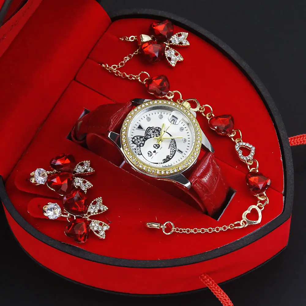 Ladies Luxury Fashion Alloy Quartz Watch Set with Pointer Dial-High Value Women's Jewelry
