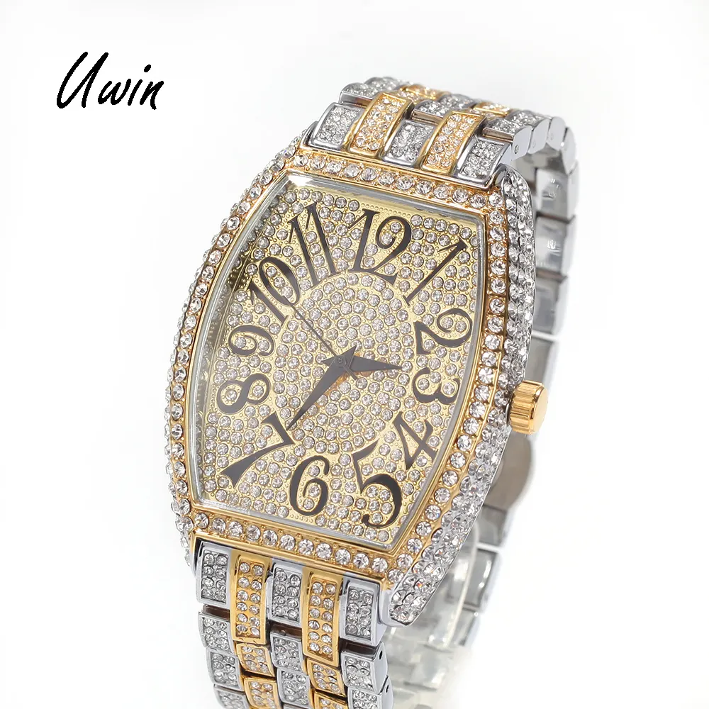 UWIN Hip Hop Golden Full Iced Out Watches Bling Bling Unisex Watch Men Women Luxury Jewelry