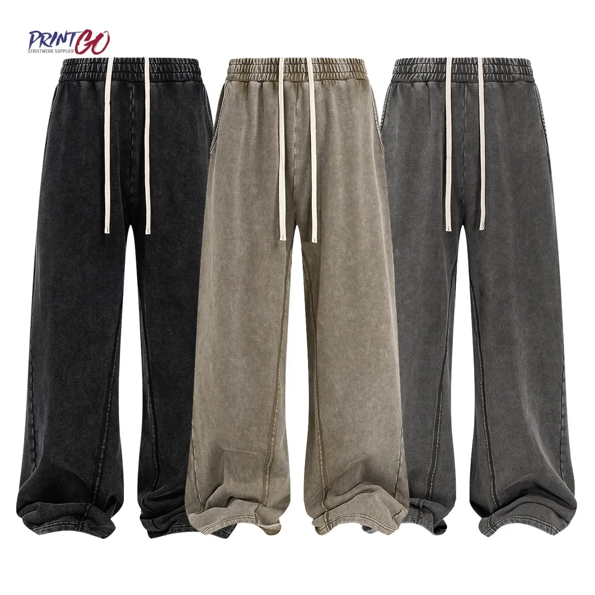 Heavyweight Acid Wash Vintage Loose Distressed Wide Leg Printing Custom Oversized Patchwork Cotton Streetwear Baggy Pants Mens