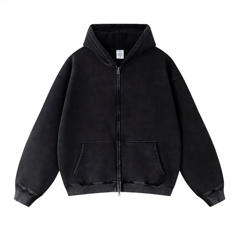Wholesale Blank Zip up Hoodies Unisex Pullover High Quality Mens Oversized Fleece Acid Wash Zip up Hoodie