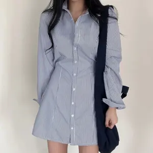 Spring Ladies Clothes Fashion Casual Minimalist Lapel New Style Striped Shirt Dress for Women