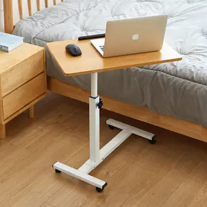 Small Reversible Desktop Computer Table Detachable Height-Adjustable Lift Table Mobile Bedside Workstation With Wheels