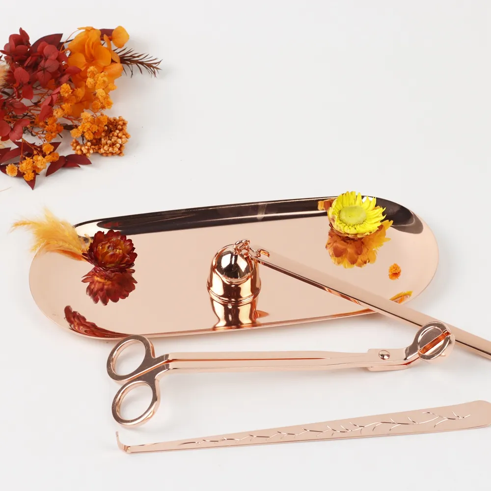 Wholesale Stainless Steel Candle Wick Trimmer Rose Gold Dipper Cutter Snuffer Candle Tool Set for Scented Candles Home Decor