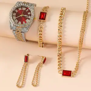 New Men's Women's Luxury Watch Set Fashion Ins Style Assorted Quartz Watch Bracelet Ring Earrings Necklace Set