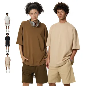 2025 American Small High Neck Design Low Shoulder 230gsm Men's Short Sleeve Cotton T-shirt