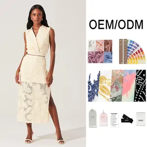 Online Bulk Buying Women Clothing Lace Formal Dress Deep v Neck Customization Elegant High Quality Solid Women Casual Lace Dress