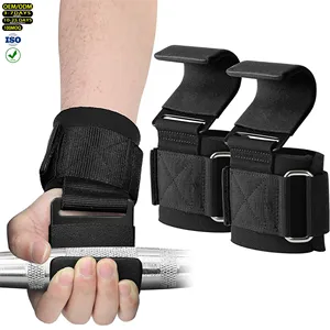 Custom Logo Metal Lifting Steel Hooks Improves Power Grip Weightlifting Pull-Up Palm Guards Wrist Support Straps Fitness Safety