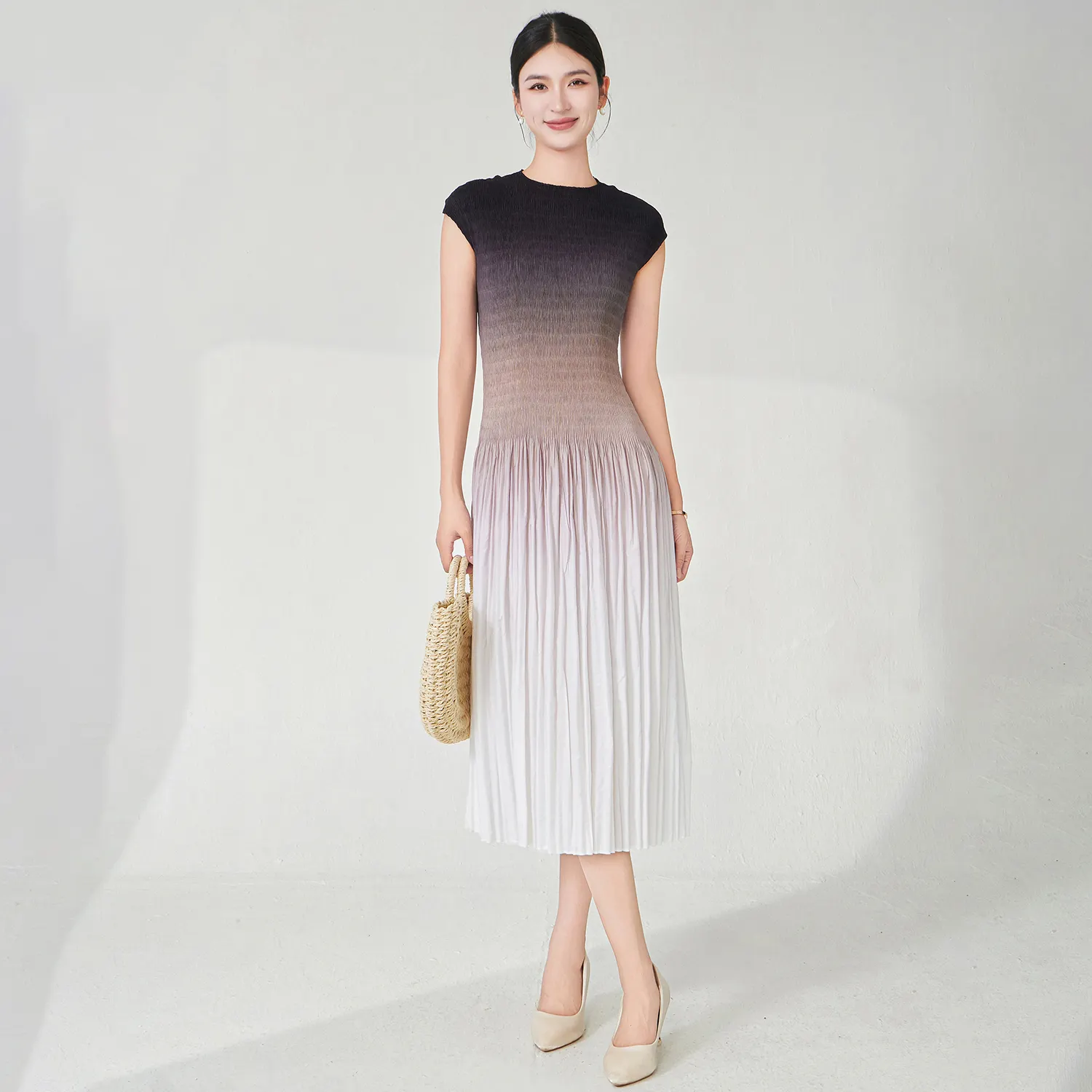 Wholesale Clothing Women's Fashion Dresses High Quality Stretch Gradient Color Summer Casual Dresses