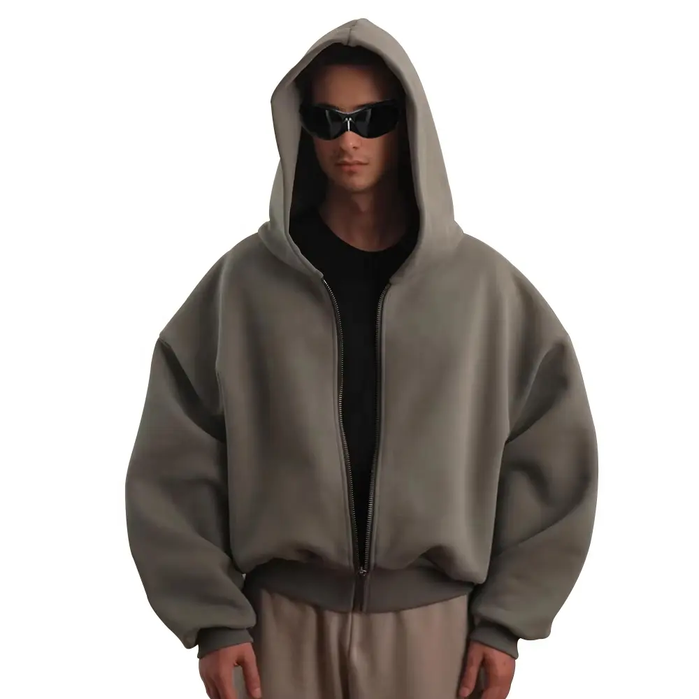 Custom Streetwear Blank Heavyweight 420 Gsm 100% Cotton Oversized Hoodie Manufacturers Boxy Cropped Zip up Hoodie Men