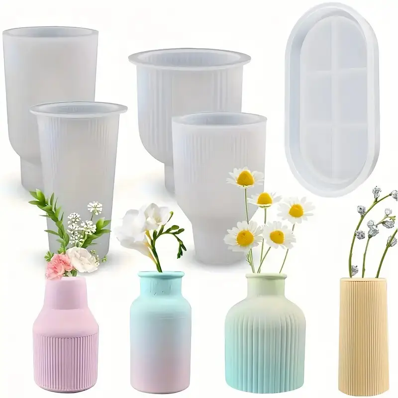 5 ชิ้น DIY แม่พิมพ์ซิลิโคนเรซินชุด Hand-Made เครื่องประดับตกแต่งบ้านประกอบด้วยแจกันถาดยิปซั่มแม่พิมพ์สำหรับเค้กเครื่องมือ
