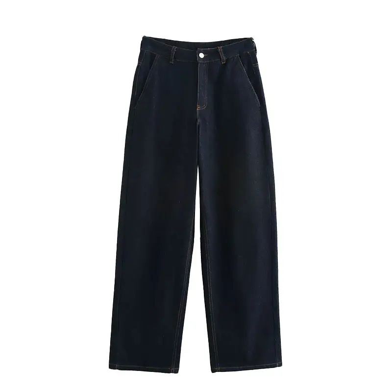 Denim Blue Breathable Mid Waist Straight Vintage Casual Fashion Full Length Zipper Fly Jeans for Women Spring Summer Autumn