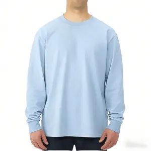 Korean Wholesale Casual 230gsm Custom logo Heavy Running 100% Cotton T-shirt Long Sleeve t Shirt for Women Men