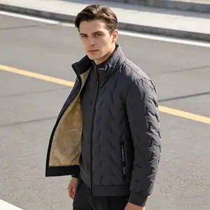 Wholesale Custom Casual Warm Fancy Fashion Winter Outdoor Men's Thick Jackets Washed Zipper Waterproof Letter Stand Front