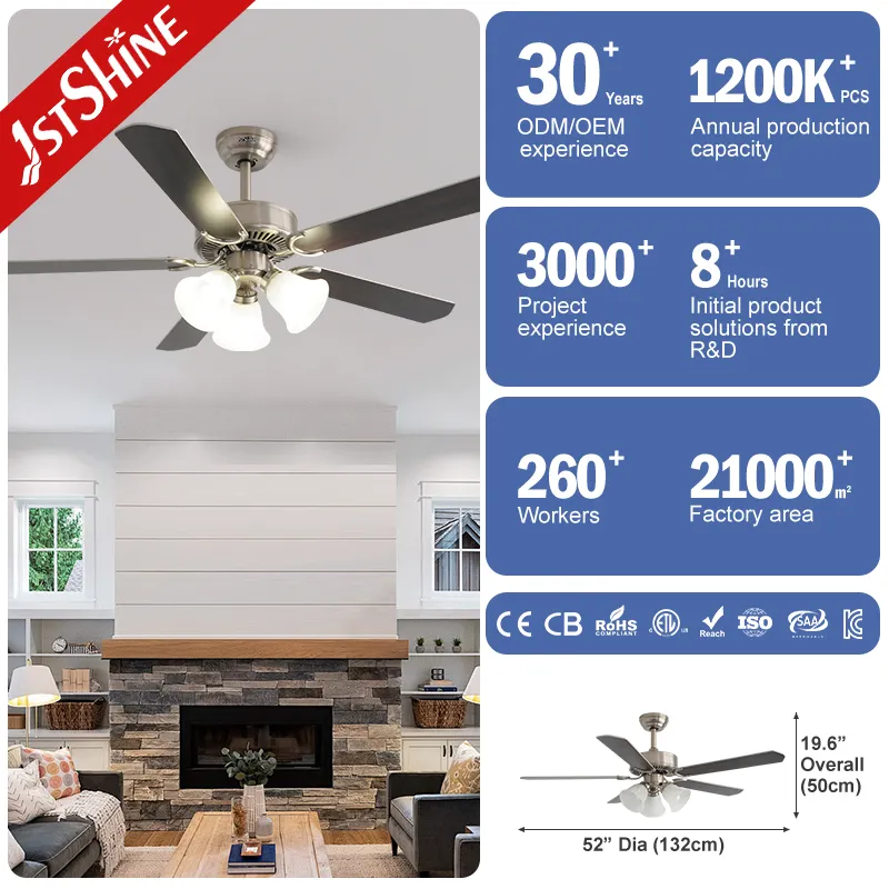 1stshine Ceiling Fan Traditional Three Glass Lampshade Remote Control Ceiling Fan with Light Kit