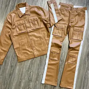 YSJY Manufacturer Clothing Manufacturers Custom Tracksuits Street Clothing Fashion Men's Stacked Blank Leather Set