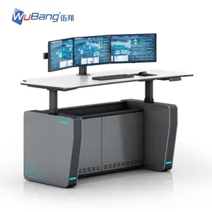 Ergonomic Workstation Console With Curved Edge Desktop And Adjustable Arms