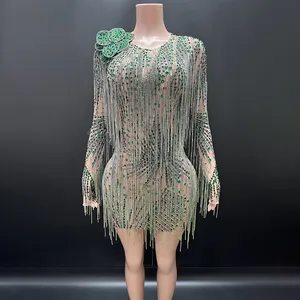 Novance Y4973 New Fashion Green Dresses Women Lady Elegant Cocktail Dress for Women Luxurious Short Evening Dress With Tassels