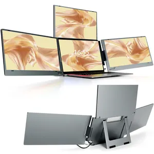 3-Screen Laptop Workstation: Tripe 14" FHD Portable Monitors with Type-ct, for Day Trading/CAD Design/Video Editing