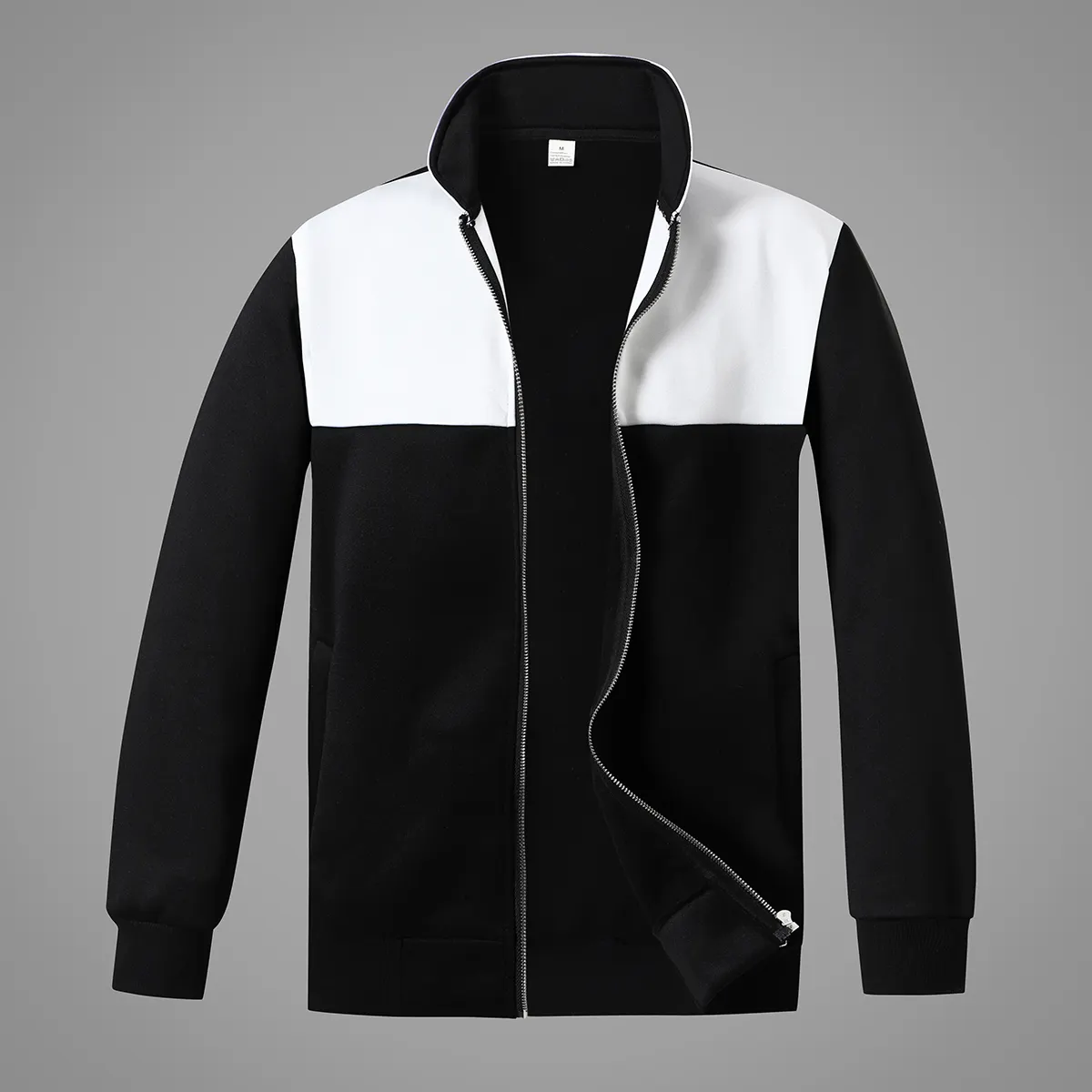 U nisexวินเทจซิปขึ้นยืนขนาดใหญ่ครอบตัดแจ็คเก็ตสีที่ถูกบล็อกด้านหน้าอุ่นระบายอากาศขนแกะแจ๊กเก็ตฤดูใบไม้ร่วง