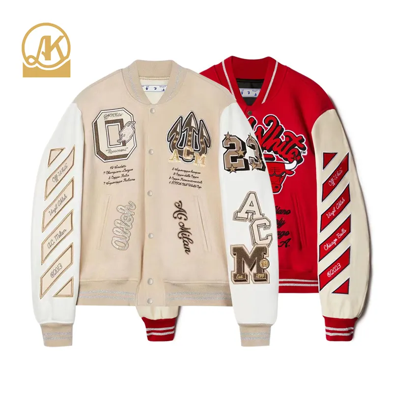 โลโก้ที่กำหนดเองแพทช์เสื้อแจ็คเก็ตเครื่องบินทิ้งระเบิด Letternan Vintage Casual Hip Hop Bomber หนัง Varsity Jacket