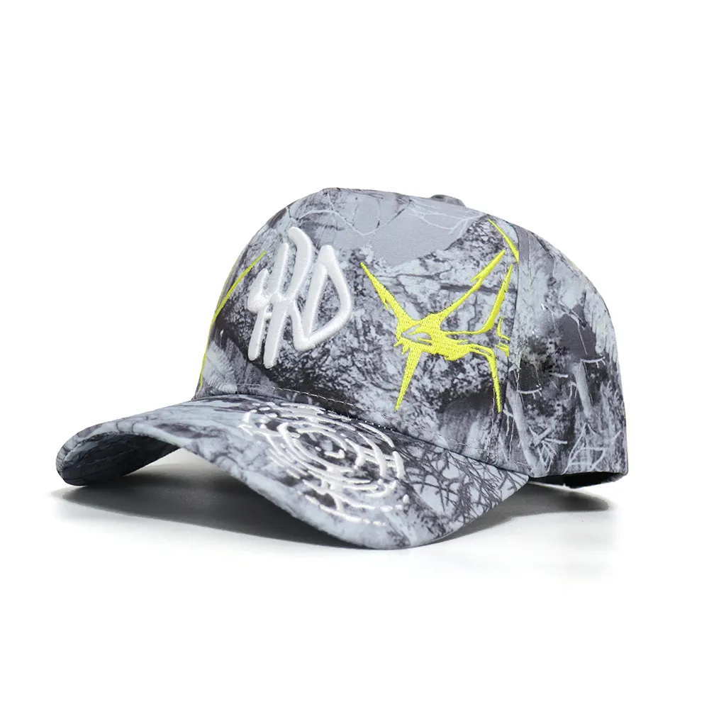 มาใหม่ปักโลโก้ที่กำหนดเอง U Nisex ยิงป่า Camo พิมพ์ดิจิตอล Gorras 5 แผงโครงสร้างหมวกเบสบอลผ้าฝ้าย