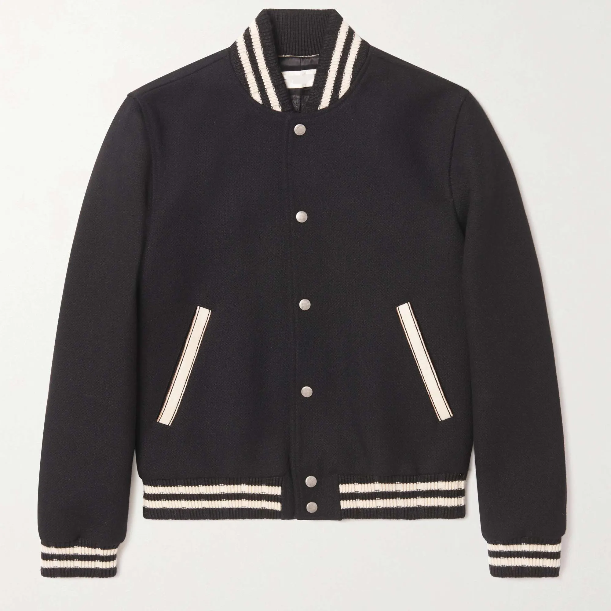 ผู้ชายวิทยาลัยคุณภาพสูงสีดำโลโก้ที่กำหนดเองแจ็คเก็ตตัวแทนเบสบอลว่างเปล่า