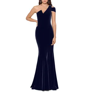 Dress Fashion Wholesale Ladies Women Clothing One Shoulder Long Velvet Dress Elegant Customized Casual Evening Gown Dress Women