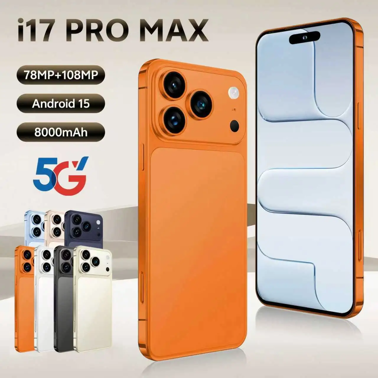 ปลดล็อค I17 Pro สมาร์ทโฟนโทรศัพท์มือถือคุณภาพสูง 4G 4GB RAM 64GB ROM แสดง 1TB Android โทรศัพท์มือถือ 6.9 นิ้ว Goophone