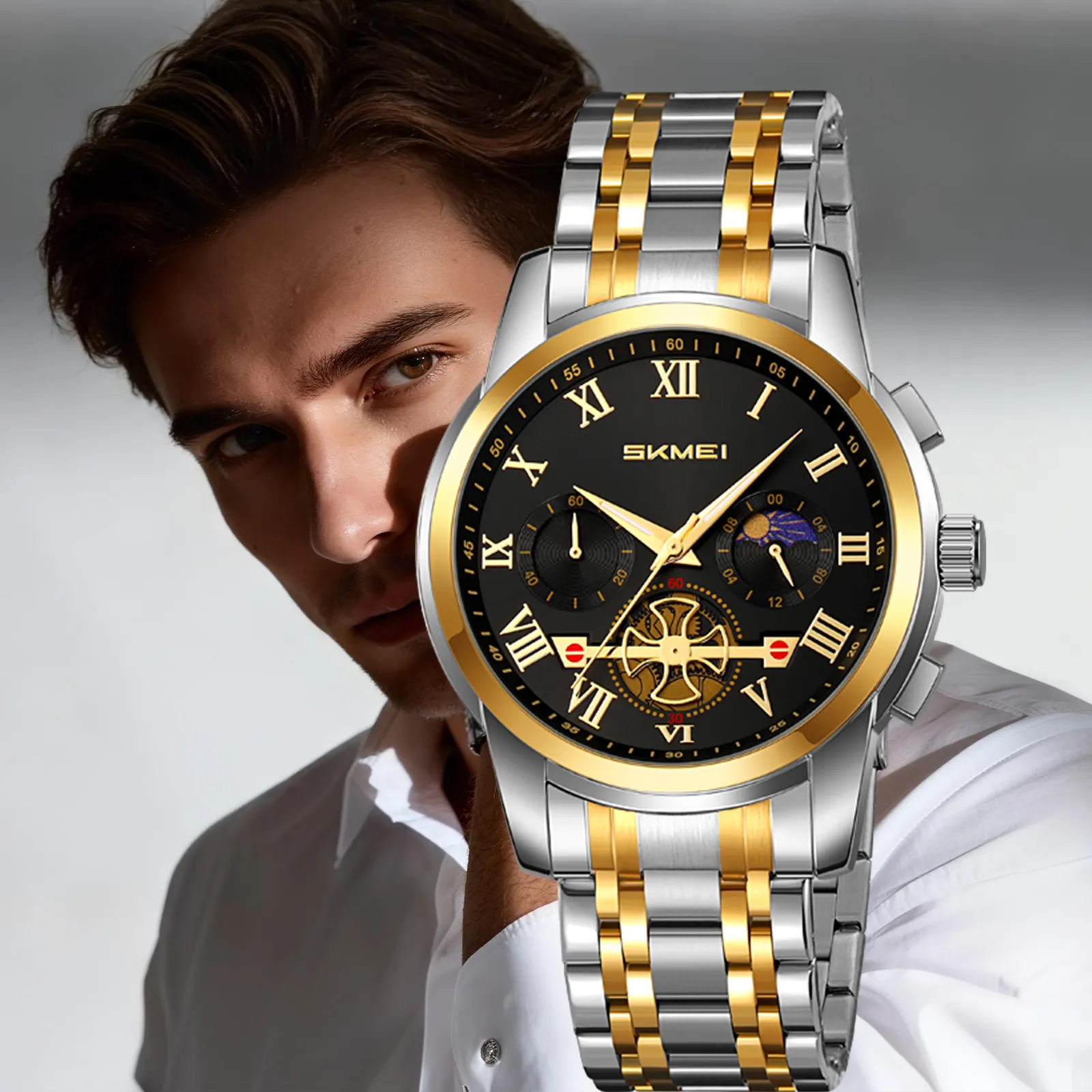 SKMEI 9394 Luxury Watch Simple Fashionable Design Waterproof Stainless Steel Case Quartz Movement Boxed