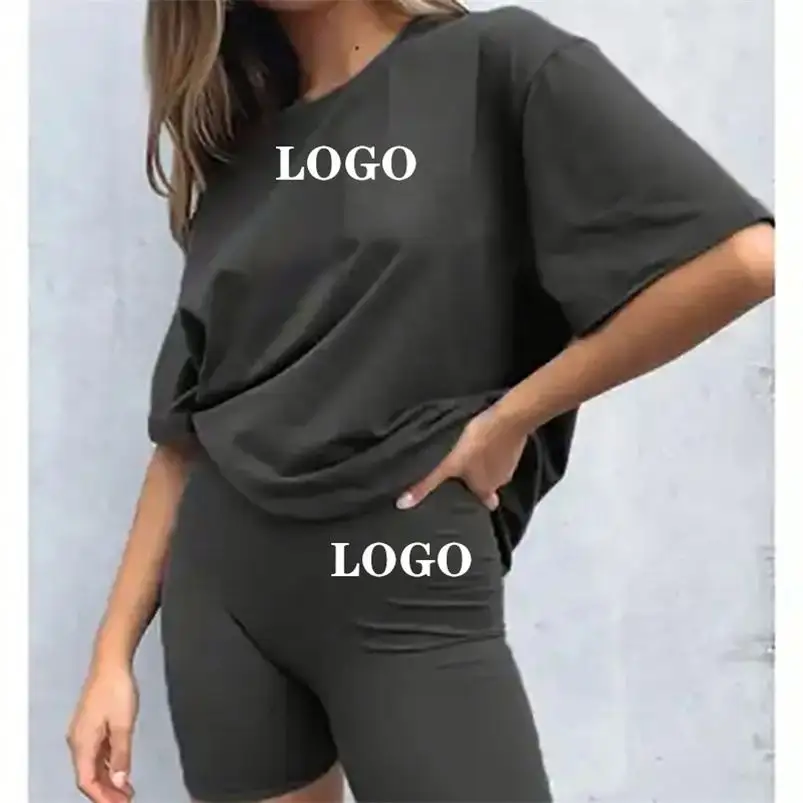 Summer Women's Sets Cotton Women Clothing Ladies Sports Wear Lounge Wear Outfits 2 Two Piece Short Set Biker Shorts Set