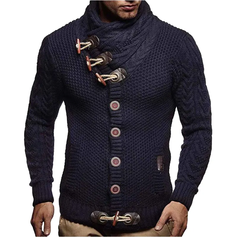 European and American New Fashion Winter Clothing High Collar Men's Elastic Long Sleeve Cardigan Sweater