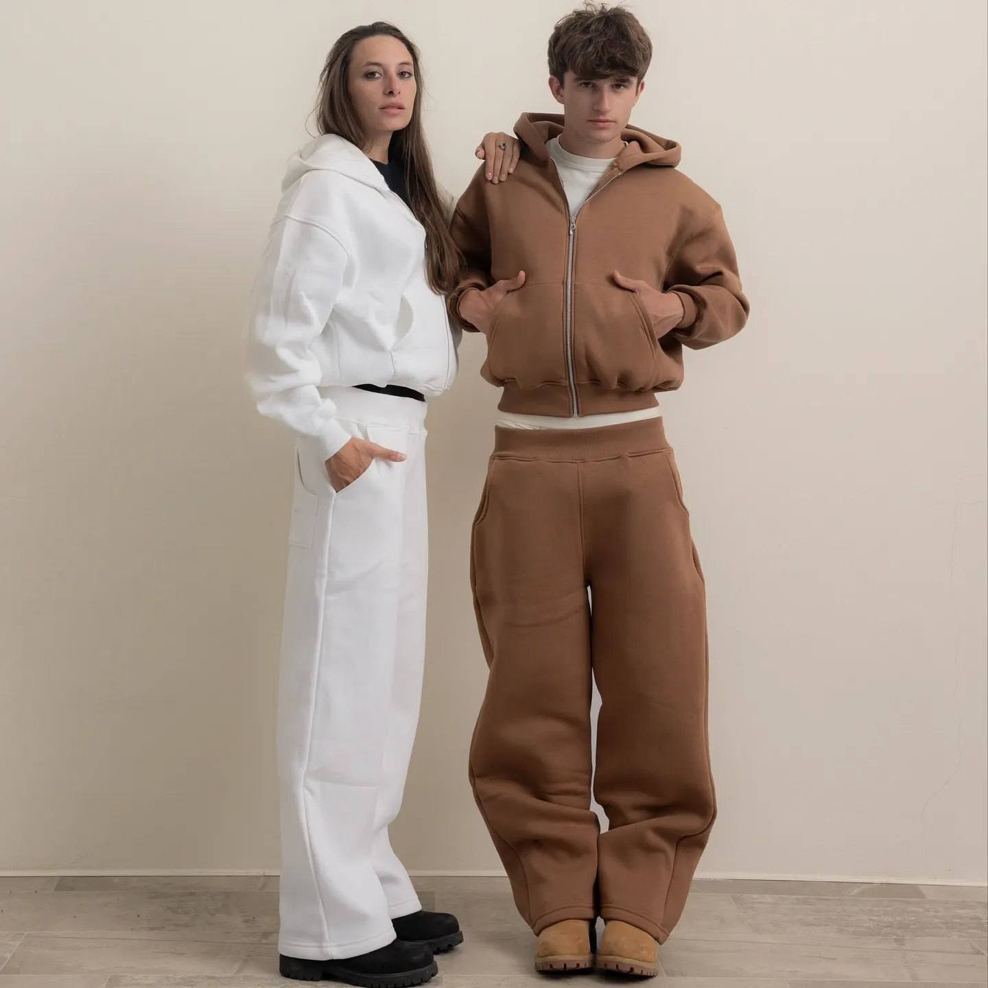 Custom Tracksuit Flared Sweatsuit Sets 500gsm 100% Cotton Baggy Fleece Oversized Hoodie Jogger Set Tracksuit for Men