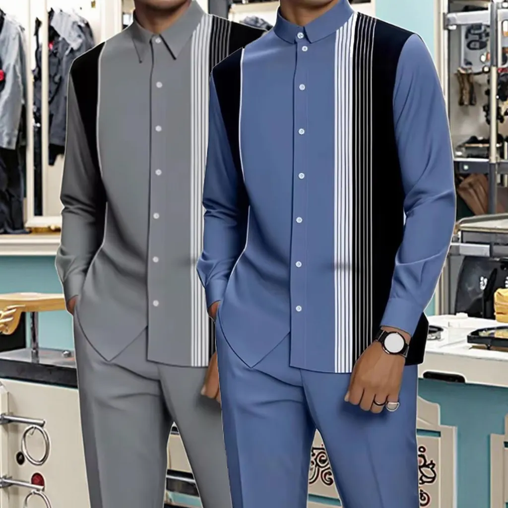 In Stock 2026 African Men's New Fabric Design Clothing Set Retro Style Casual Set Shirt Pants Autumn/winter Set