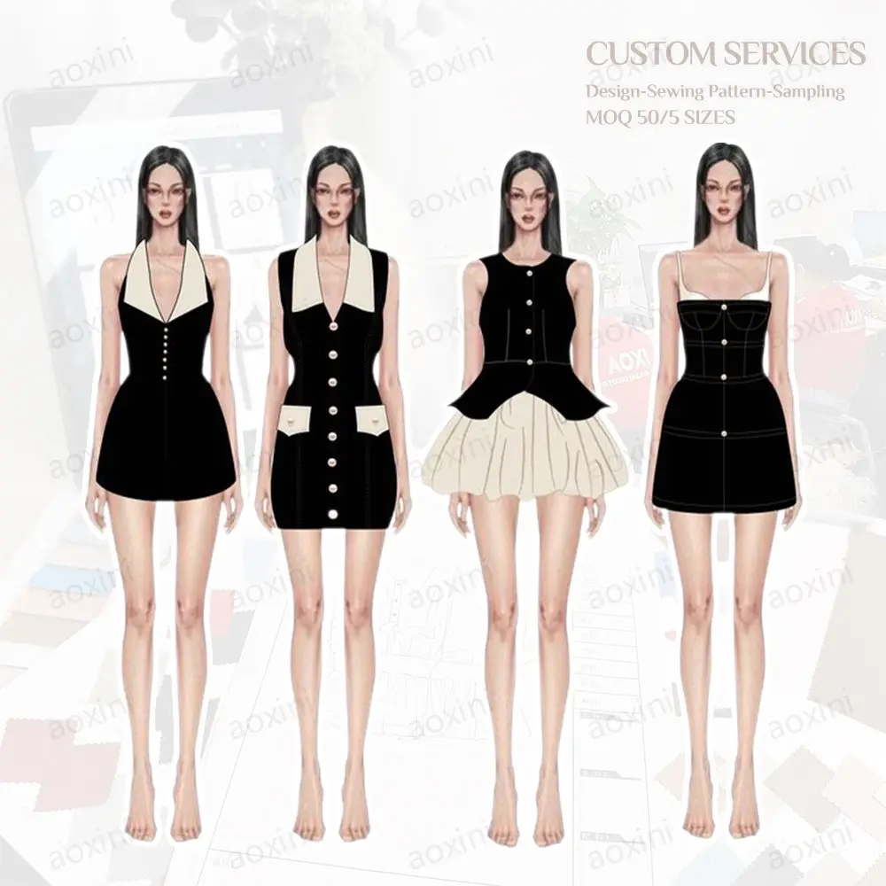 OEM Custom Private Label Clothing Designer Luxury Satin Black Cocktail Dinner Party Dress Short Woven Wholesale Dress