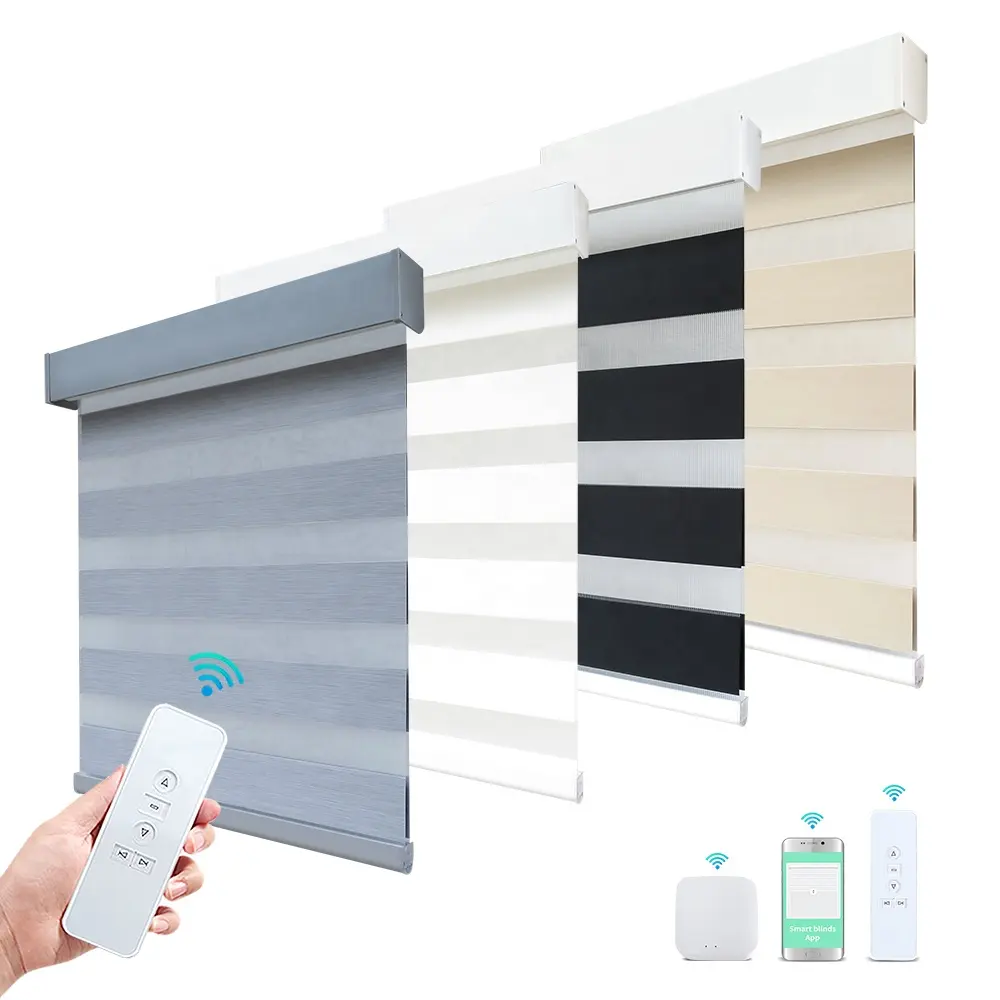 โมเดิร์นสมาร์ท WiFi Google Alexa รีโมทคอนโทรลไฟฟ้าอัตโนมัติ Day Night Blackout มอเตอร์ Zebra Roller Blinds สำหรับ Window