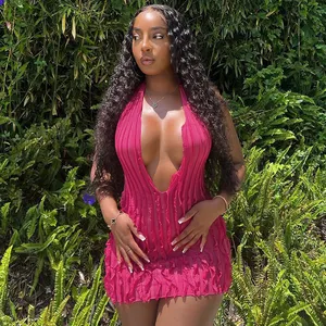 2024 New Summer Sexy Club Night Dresses Sexy Sleeveless Slim Fit Backless V-neck Sexy Mini Dresses Girl Party Dress