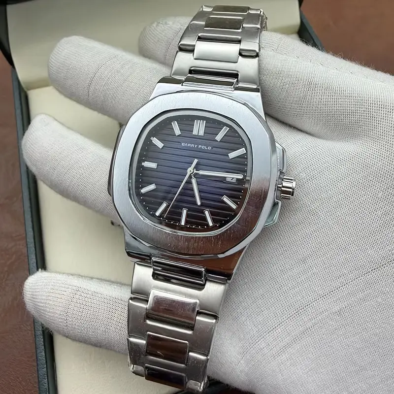 BARRY POLO ปฏิทินธุรกิจโลหะผสมสแตนเลสควอตซ์ผู้ชายแฟชั่นหรูหรากันน้ำนาฬิกาบางเฉียบ