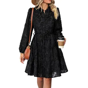 Spring New European and American Fashion Long-sleeved Women's Dress Elegant Retro Style Lace Dress
