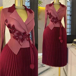 The New Miyake Three-dimensional Rose-patterned Pleated Dress Is a Sophisticated Faux Two-piece Plus-size Dress